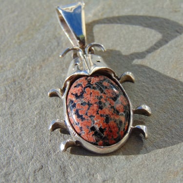 Miguel Melendez ~ Vintage Taxco Sterling and Stone Beetle Bug Pendant 