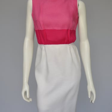 vintage 1950s pink & white color block dress XS 