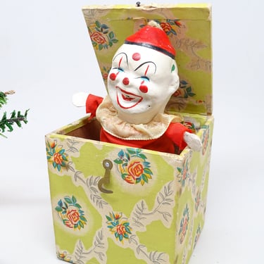 Antique 1930's Clown Jack-in-box, Vintage Toy for Christmas 