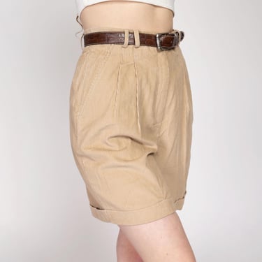 Medium 80s Tan Belted Corduroy Shorts 28