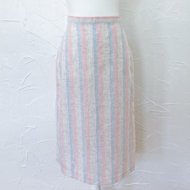 80s Pastel and Beige Vertical Candy Striped Pencil Skirt | Small/Medium/28