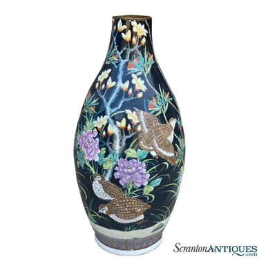 Vintage Large Chinese Famille Noire Porcelain &amp; Enamel Floor Vase