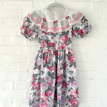 1980's Children's Frilly & Floral Party Dress 