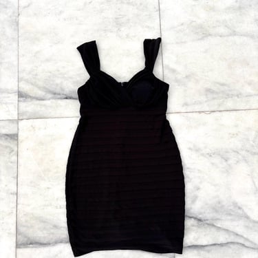 Vintage R&M Richards Dress Black V Neck Empire Waist Sheath Tiered Pleated Women 10P Mother Of Bride 