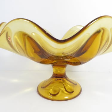 Vintage Viking Gold Amber 6 Petal Compote Vase Candy Dish 