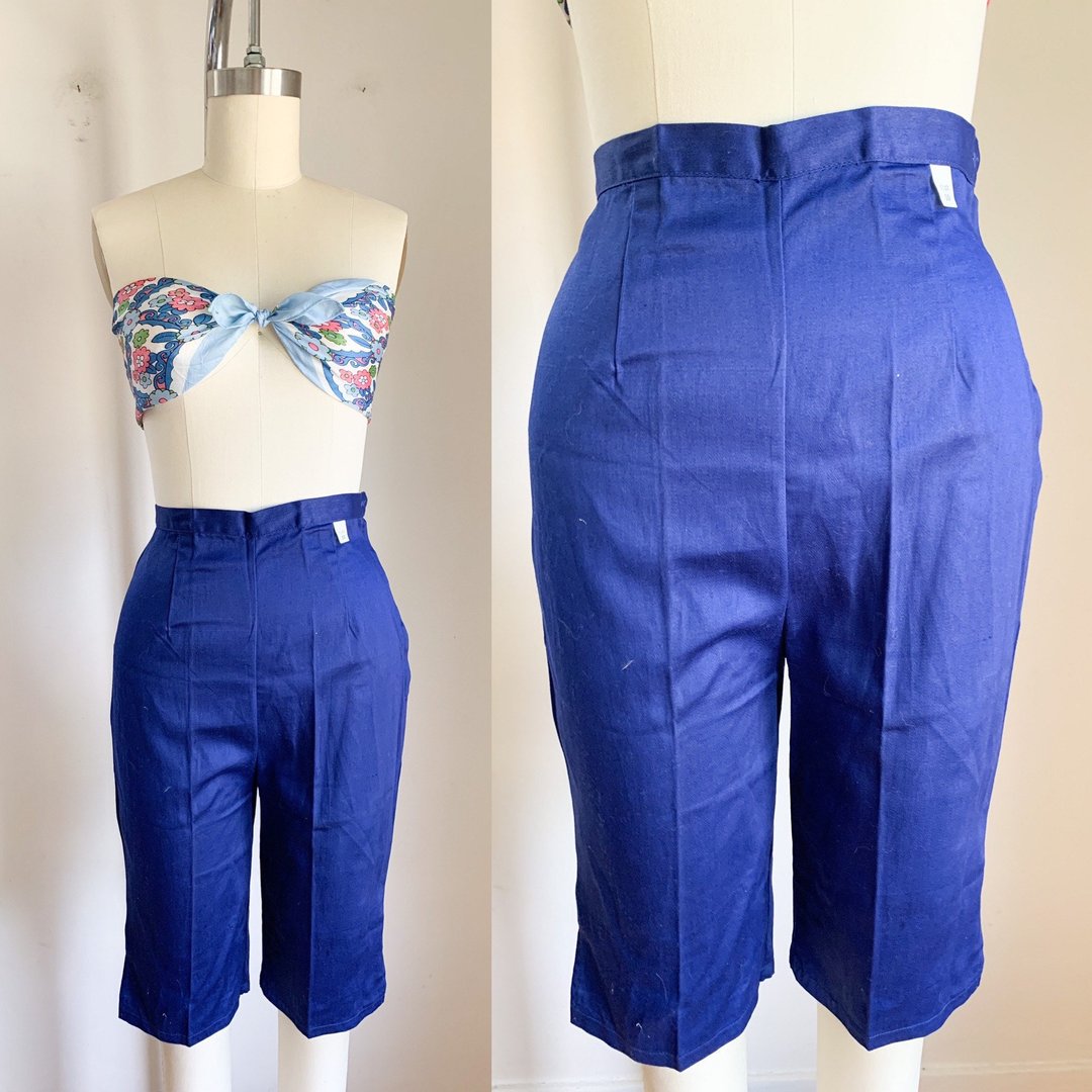 Vintage 1950s deadstock Navy Blue Peddle Pusher Pants / XXS