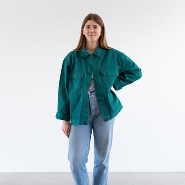 Vintage Emerald Green Work Jacket | Unisex Two Pocket Snap Cotton Utility | Made in Italy | L | IT474 