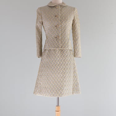 Fabulous 1960's Metallic Gold Dress &amp; Jacket Set By Malcolm Starr / Petite Small