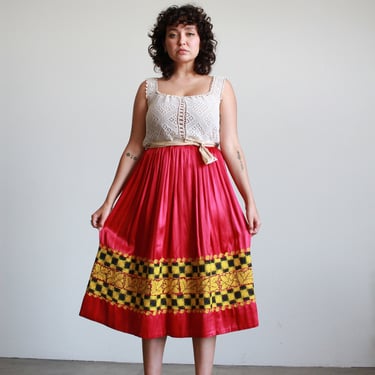 Antique Fuchsia Satin Embroidered Wrap Skirt 