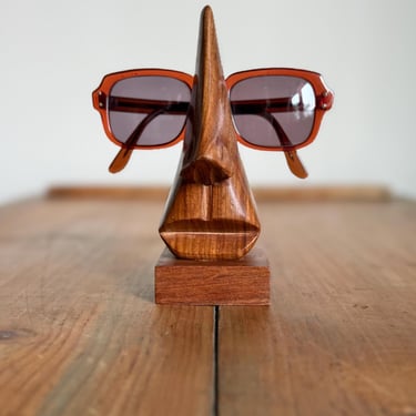 vintage teak eye glasses holder teak wood nose novelty gift 