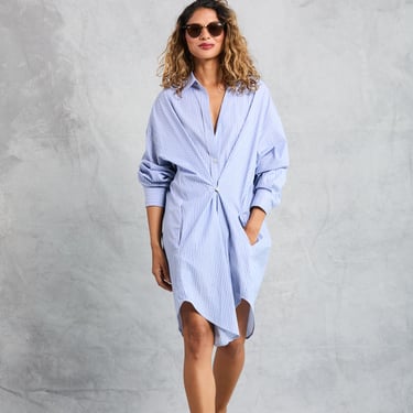 Phoebe Mini Shirt Dress in Sky Stripe