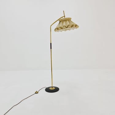 Mid century brass German arc floor Flex lamp By München Werkstätten, 1960s 