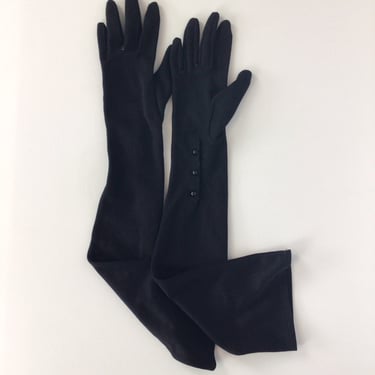 Vintage 50s Gloves | Vintage black knit long gloves | 1950s black opera length gloves 