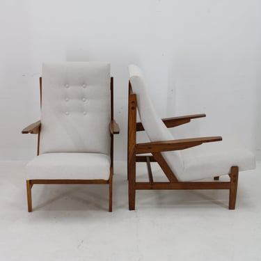 1970s Pair of Rare Oak Armchairs by ULUV, Czechoslovakia / Mid-century / Vintage Armchairs 