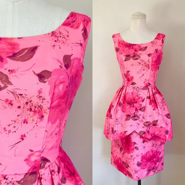 Vintage 1960s Pink Floral Cocktail Dress / XS 