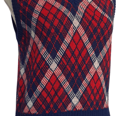 70s Red White And Navy Argyle Print Sweater Vest