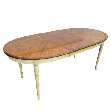 Faux Bamboo Dining Table with Leaf 77x38 Oval by American of Martinsville - Vintage Two Tone Wood Hollywood Regency Coastal Furniture 