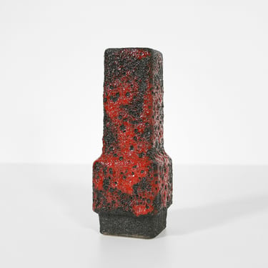 Red Black Vintage Textured Fat Lava Stein Keramik Ceramic Vase Pottery Art West German Ceramics Retro Modernist Brutalist Mid Century Modern 