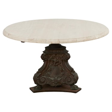 French Baroque Style Bronze Travertine Garden Dining Table