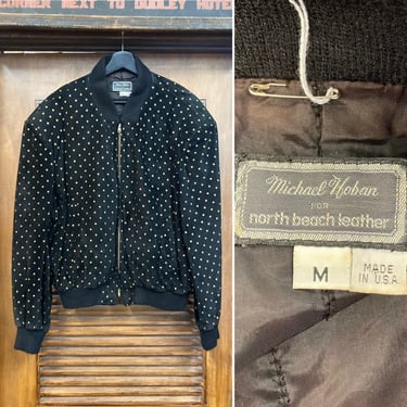 Vintage 1980’s Suede Michael Hoban North Beach Glam Star Bomber Jacket, Vintage Clothing 