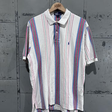 Large 90’s Polo by ralph Lauren vertical striped collared shirt 