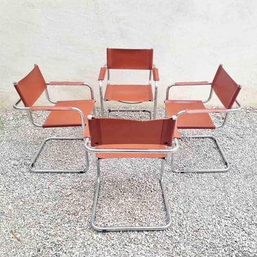 1 of 4 Mid Century Modern Mart Stam Cantilever Chair / Office Chairs / Dining Chairs / Bauhaus / Retro Chairs / Faux Leather / Italy / '70s 