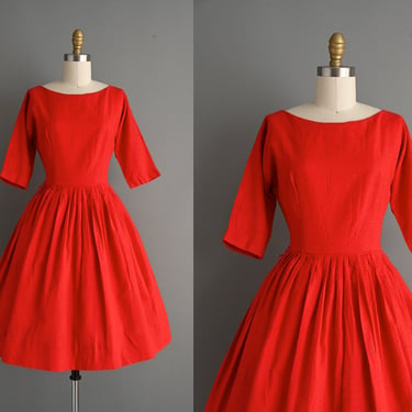 vintage 1950s Red Christmas Party Dress - Small 
