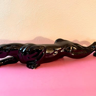 Vintage 1950s Mid Century Modern Black Ceramic Panther 