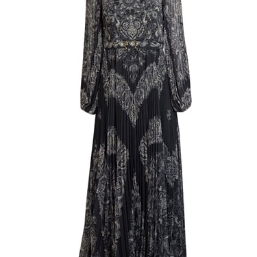 Zimmermann - Black & Cream Paisley Print Pleated Long Sleeve Dress Sz 6