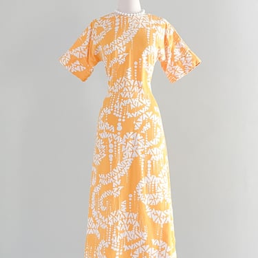 Perfect 1960's Yellow & White Abstract Printed Hostess Dress / Sz M