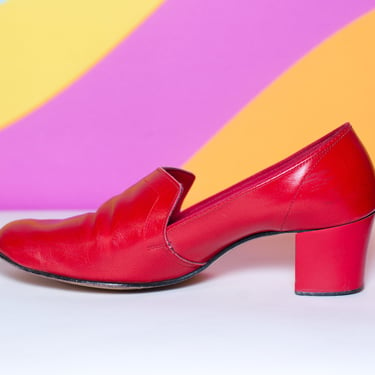 Vintage 60s/70s Red Block Heel Shoes | 6 1/2 | 6.5 