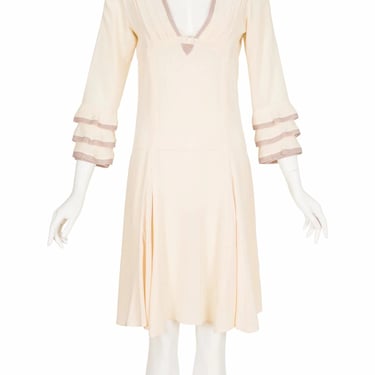 Chloé by Phoebe Philo 2003 Vintage Cream Silk Pleated Plunge Neck Dress Sz XS S 