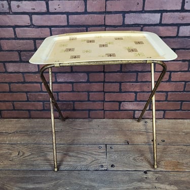 Vintage Cream Square Design Fiberglass TV Tray 
