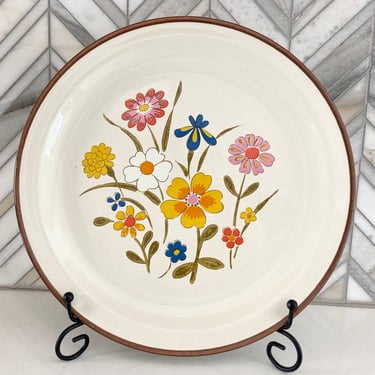 Retro Spring Flower Dinner Plate, Kanney Stoneware, Made in Japan, No. S-1443, Vintage Dinnerware, 70s, 1970s, Pink Yellow Flower Plates 