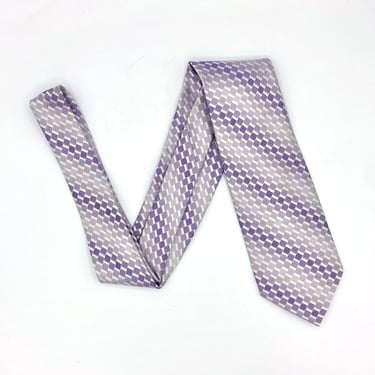 Vintage Pierre Cardin Silk Necktie, Purple and White Ombré Geometric Pattern Rep Tie, Luxe Designer Tie, VFG 