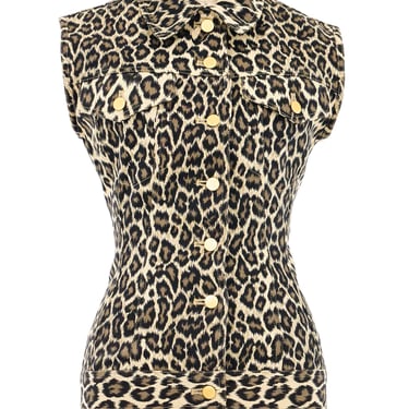 Jean Paul Gaultier Leopard Laced Denim Sleeveless Jacket