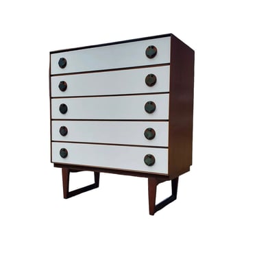 Free Shipping Within Continental US - Vintage Mid Century Modern 5 Drawer Dresser Walnut Wood Spade metal Hardware 