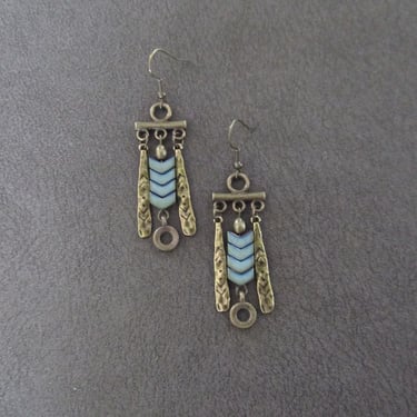 Southwest bronze and teal chandelier earrings 