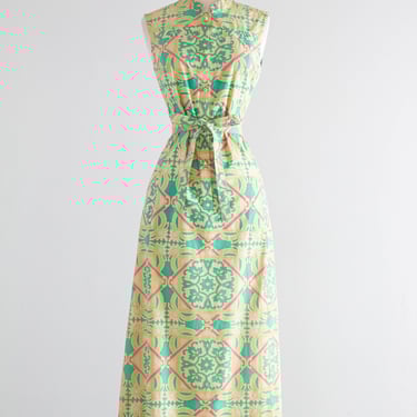 Fabulous Late 1960's Thai Design Cotton Printed Maxi Dress / M