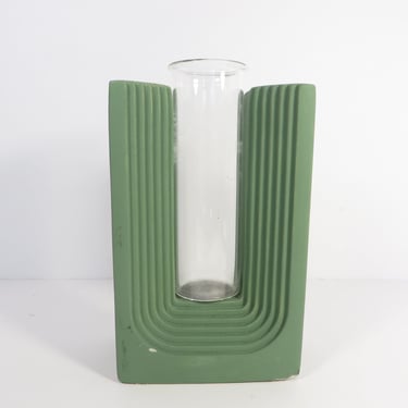 Vintage Green Pottery Art Deco Style Vase 