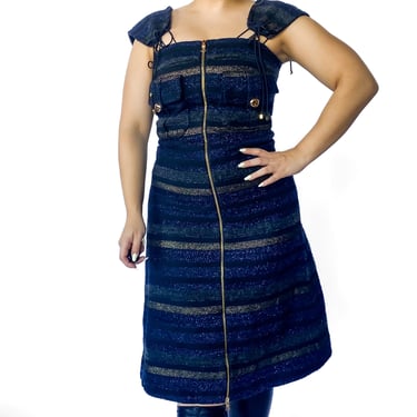 Bohn Jsell Black and Blue Tweed Zip Dress, sz. S-M