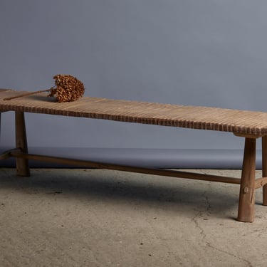Splayed Leg Tressled Base Dutch Colonial Teak Bench with a Grooved Top from Java