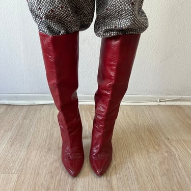 Vintage Anello & Davide London Red Leather High Heeled Boots by VintageRosemond