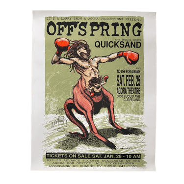 Vintage Offspring Quicksand "Agora Theatre" Cleveland 1995 Screeprinted Poster