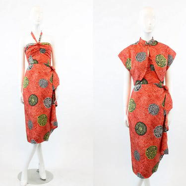 1940s halter Hawaiian dress xs small | vintage liberty house dress and bolero 