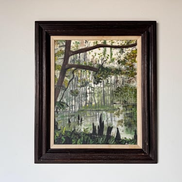 Vintage Impressionist Abstract Tropical Landscape Oil Painting, Signed 