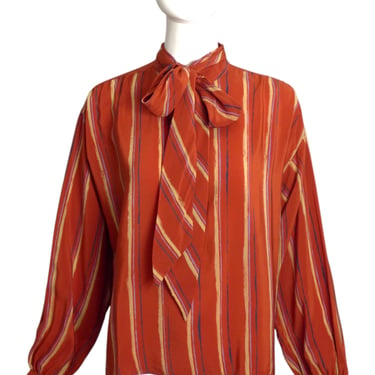 YVES SAINT LAURENT- 1980s Silk Print Blouse, Size-2