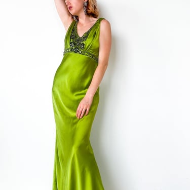 1990s Elegant Chartreuse Gown, sz. S/M