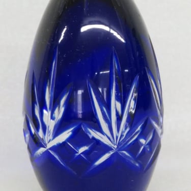 Cobalt Blue Cut to Clear Crystal Glass Egg Shape Paperweight 3124B