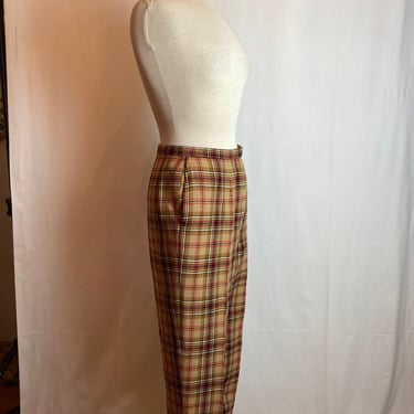Vintage 60’s authentic Pendleton brand wool plaid pants~ camel & red ~high waisted straight leg with 1 pocket ~ 100% wool trousers 29” waist 